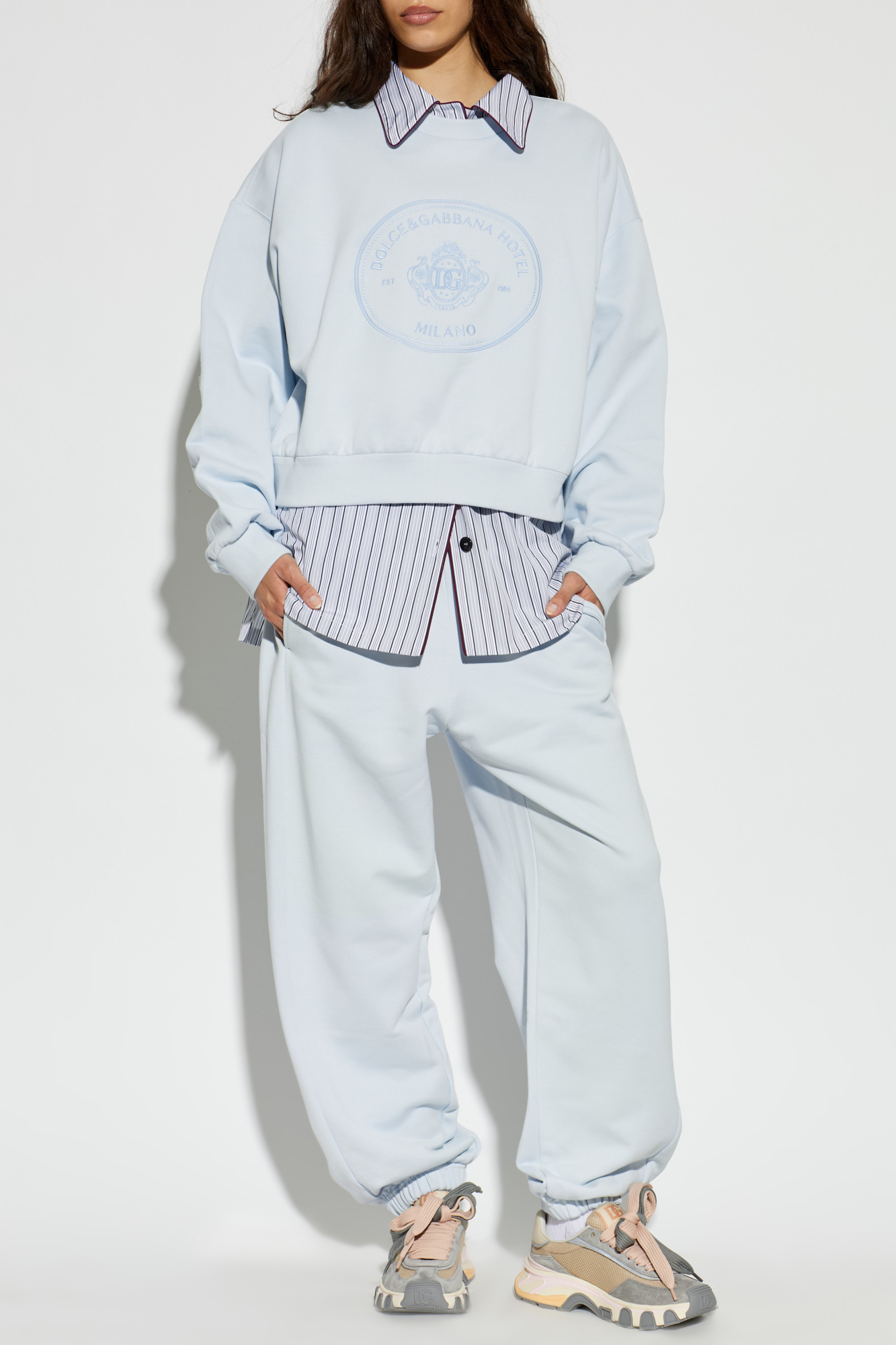 Light blue Sweatshirt with embroidered logo Dolce & Gabbana